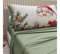 PETTI Italian Artisans - Cotton Sheets with Christmas Digital Print Pillowcases, French Queen Size Christmas Sheets, Christmas Bed Set, Xmas 13 Green, 100% Made in Italy