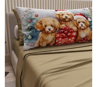 PETTI Italian Artisans - Cotton Sheets with Christmas Digital Print Pillowcases, French Queen Size Christmas Sheets, Christmas Bed Set, Dog Dove Grey, 100% Made in Italy