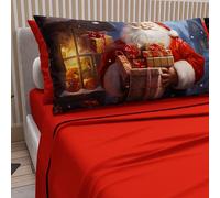 PETTI Italian Artisans - Cotton Sheets with Christmas Digital Print Pillowcases, French Queen Size Christmas Sheets, Christmas Bed Set, Xmas 2 Red, 100% Made in Italy