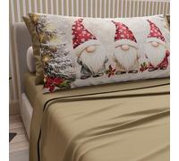 PETTI Italian Artisans - Cotton Sheets with Christmas Digital Print Pillowcases, French Queen Size Christmas Sheets, Christmas Bed Set, Gnome 03 Dove Grey, 100% Made in Italy