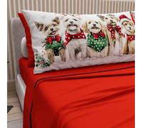 PETTI Italian Artisans - Cotton Sheets with Christmas Digital Print Pillowcases, French Queen Size Christmas Sheets, Christmas Bed Set, Xmas 9 Red, 100% Made in Italy