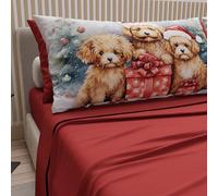 PETTI Italian Artisans - Cotton Sheets with Christmas Digital Print Pillowcases, French Queen Size Christmas Sheets, Christmas Bed Set, Bordeaux Dog, 100% Made in Italy