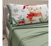 PETTI Italian Artisans - Cotton Sheets with Christmas Digital Print Pillowcases, French Queen Size Christmas Sheets, Christmas Bed Set, Xmas 16 Green, 100% Made in Italy