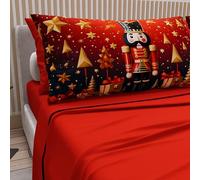 PETTI Italian Artisans - Cotton Sheets with Christmas Digital Print Pillowcases, French Queen Size Christmas Sheets, Christmas Bed Set, Xmas 1 Red, 100% Made in Italy