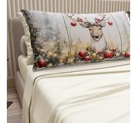 PETTI Italian Artisans - Cotton Sheets with Christmas Digital Print Pillowcases, French Queen Size Christmas Sheets, Christmas Bed Set, Cream Reindeer, 100% Made in Italy