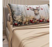 PETTI Italian Artisans - Cotton Sheets with Christmas Digital Print Pillowcases, French Queen Size Christmas Sheets, Christmas Bed Set, Dove Gray Reindeer, 100% Made in Italy