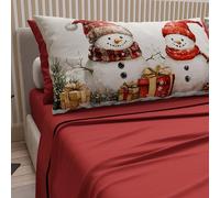 PETTI Italian Artisans - Cotton Sheets with Christmas Digital Print Pillowcases, French Queen Size Christmas Sheets, Christmas Bed Set, Bordeaux Snowman, 100% Made in Italy