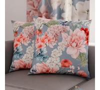 PETTI Italian Artisans - Pair of 30x30 cm Microfiber Cushion Covers, Decorative Pillows for Bedroom, Sofa, Living Room, Set of 2 Cushion Covers, 19 Light Blue Floral Pillow Case, 100% Made in Italy