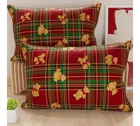 PETTI Italian Artisans - Pair of 30x50 cm Microfiber Cushion Covers, Christmas Pillow Cases, Christmas Decor Cushions for Bedroom, Sofa, Set of 2 Cushion Covers, Tartan Teddy Bear Pillow Case