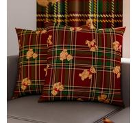 PETTI Italian Artisans - Pair of 45x45 cm Microfiber Cushion Covers, Christmas Pillow Cases, Christmas Decor Cushions for Bedroom, Sofa, Set of 2 Cushion Covers, Tartan Teddy Bear Pillow Case