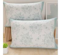 PETTI Italian Artisans - Pair of 50x30 cm Microfiber Cushion Covers, Bedroom, Sofa, Living Room Decor Cushions, Set of 2 Cushion Covers, Botanic 03 Light Blue Pillowcase, 100% Made in Italy