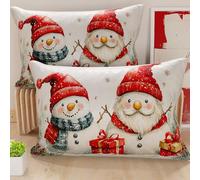 PETTI Italian Artisans - Pair of 50x70 cm Microfiber Cushion Covers, Christmas Pillow Covers, Christmas Decor Cushions for Bedroom, Sofa, Living Room, Set of 2 Cushion Covers, Snowman Pillow Cover 02
