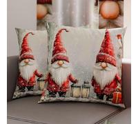 PETTI Italian Artisans - Pair of 60x60 cm Microfiber Cushion Covers, Christmas Pillow Cases, Christmas Decor Cushions for Bedroom, Sofa, Living Room, Set of 2 Cushion Covers, Gnome Pillow Case 02