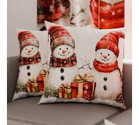 PETTI Italian Artisans - Pair of 60x60 cm Microfiber Cushion Covers, Christmas Pillow Cases, Christmas Decor Cushions for Bedroom, Sofa, Living Room, Set of 2 Cushion Covers, Snowman Pillow Case 01