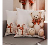 PETTI Italian Artisans - Pair of 65x65 cm Microfiber Cushion Covers, Christmas Pillow Cases, Christmas Decor Cushions for Bedroom, Sofa, Living Room, Set of 2 Cushion Covers, Teddy Bear Pillow Case 01