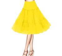 Petticoat 50s Retro Underskirt for Women Vintage A-line Crinoline Half Slips Hoopless Tutu 1950s Swing Vintage Petticoat Tutu Retro Vintage Underskirt Yellow