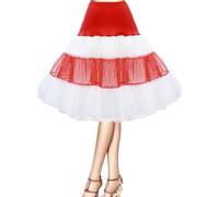 Petticoat 50s Retro Underskirt for Women Vintage A-line Crinoline Half Slips Hoopless Tutu 1950s Swing Vintage Petticoat Tutu Retro Vintage Underskirt White-red
