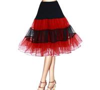 Petticoat 50s Retro Underskirt for Women Vintage A-line Crinoline Half Slips Hoopless Tutu 1950s Swing Vintage Petticoat Tutu Retro Vintage Underskirt Red-Black