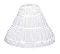 Petticoat A-Line 3 Hoops One Layer Kids Crinoline Lace Trim Flower Girl Dress Underskirt Adjustable Waist For Age 6-14 Years Old.