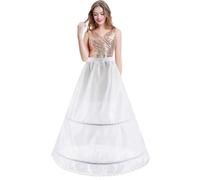 Petticoat Crinoline 2 Ring Wedding Hoop Half Slips A-line Prom Underskirt Floor Length Skirt Ball Gown Petticoats with Lace Shaping for Bridesmaid Dress Cocktail Costume Dancing Party(White,14)