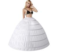 Petticoat Crinoline 6 Hoop Underskirt Full A-line 6 Rings Floor-length Skirt Half Slips Adjustable the Hoops for Shaping Wedding Bridal Dress Party Prom Skirts Ball Gown Princess Costume(White,10)