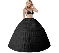 Petticoat Underskirt Crinoline Full A-line 6 Hoops Floor-length Petticoats for Bridal Bridesmaid dress Skirt 9 Colors Suitable For Wedding Dress Princess Skirts Stage Drama Costume(Black,16)