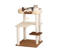 PETTIFUL Cat Tree for Large Cats, Modern Senior Friendly Cat Tower with Wide Shelves, Cotton Scratching Posts, Super Sturdy Base, Cozy Perches, and Interactive Toys for Indoor Kittens, 37.4'' Cream.