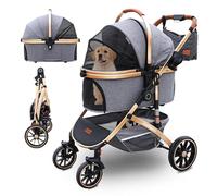 Pettingzoo Dog stroller with 4 Wheels, Folding Cat Stroller for Small/Medium/Large dogs & cats to 60 lbs, pet stroller with removable carrier, Storage BasketCup Holder,3 in1 Multifunctional Detachable