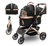 Pettingzoo Dog stroller with 4 Wheels, Folding Cat Stroller for Small/Medium/Large dogs & cats to 60 lbs, pet stroller with removable carrier, Storage BasketCup Holder,3 in1 Multifunctional Detachable