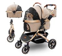 Pettingzoo Dog stroller with 4 Wheels, Folding Cat Stroller for Small/Medium/Large dogs & cats to 60 lbs, pet stroller with removable carrier, Storage BasketCup Holder,3 in1 Multifunctional Detachable