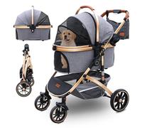 Pettingzoo Dog stroller with 4 Wheels, Folding Cat Stroller for Small/Medium/Large dogs & cats to 60 lbs, pet stroller with removable carrier, Storage Basket,Cup Holder,3 in1 Multifunctiona Detachable