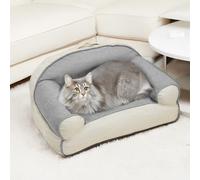 pettingzoo Fluffy Cat Sofa for Indoor Cats, Cat Couch Bed with Removable Washable Cover, Cute Dog Sofa Bed with Non-Slip Bottom,Pet Beds for Cats and Dog (Grey, Medium)