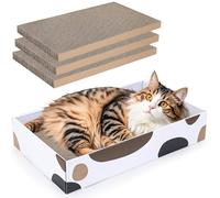 PETTOM Cat Scratching Board 3 in 1, Reversible Cat Cardboard Scratcher with Premium Scratch Textures Design, Cats Scratcher Box with 3 Packs Replacement Flat Scratch Pad for Cats
