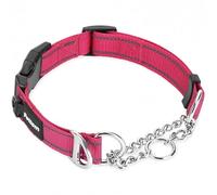 PETTOM Half Choke Dog Collar Adjustable Reflective Black Nylon Dog Choker Chain Collar, Chew Proof Metal Chain Half Check Collar for Medium Large Dogs (M: 46-54CM, Pink)