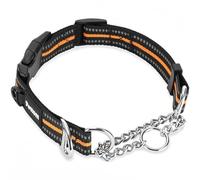 PETTOM Half Choke Dog Collar Large, Adjustable Reflective Nylon and Metal Chain Choke Collar, Safe Buckle Choker Chain for Dogs Large (L: 54-66CM, Orange)