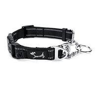 PETTOM Half Choke Dog Collar Large, Adjustable Reflective Nylon and Metal Chain Choke Collar, Safe Buckle Choker Chain for Dogs Large (L: 52-71CM, Black)