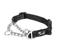 PETTOM Martingale Half Choke Dog Collar S: Neck 37.5-43cm(14.7-16.9in) | Strong Half Check Dog Collar Metal Chain, Quick Release Safety Buckle Reflective Nylon with ID Ring D Ring Adjustable