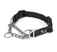 PETTOM Martingale Half Dog Collar, Strong Dog Collar Metal Chain, Quick Release Safety Buckle Reflective Nylon Padded with ID Ring D Ring Adjustable Half Check (S: Neck 37.5-43 CM)
