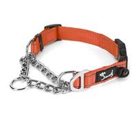 PETTOM Martingale Half Dog Collar, Strong Dog Collar Metal Chain, Quick Release Safety Buckle Reflective Nylon Padded with ID Ring D Ring Adjustable Half Check (L: Neck 52-71 CM)