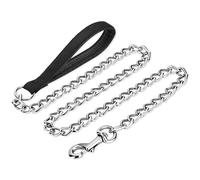 PETTOM Metal Dog Chain Leash for Large Dogs Chew Proof 4FT/1.2M Heavy Duty Anti-Bite Lead With Nylon Soft Padded Handle (4MM)