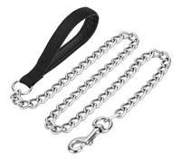 PETTOM Strong Dog Lead Chain 1.8m Chew Proof Metal Dog Leash 4ft Heavy Duty No Bite Lead for Puppies Small Medium Large Dogs - Padded Comfy Handle, S: 0.2cm/0.09Inch Width Black