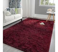 Pettop Fluffy Burgundy Rug for Bedroom Living Room, 3x5 Feet Rectangle Plush Fuzzy Carpet for Girls Kids Boys, Non-Slip and Washable Rug for Nursery Classroom, Wine Red
