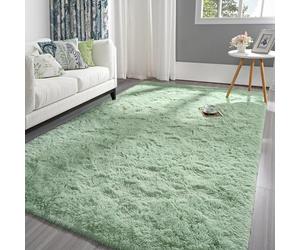 Pettop Fluffy Sage Green Rectangular Area Rug, 8 ft x 10 ft, Modern Shaggy/Fluffy, Non Slip, Washable, Home Decor, Bedroom, Living Room, Nursery, Playroom