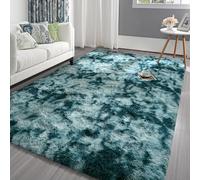 Pettop Fluffy Tie-Dye Peacock Blue Carpet for Bedroom Living Room, 4x6 Feet Rectangle Large Plush Fuzzy Non-Slip Washable Rug for Nursery Classroom Decor