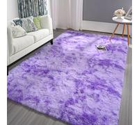 Pettop Fluffy Tie-Dye Purple Rug for Bedroom Living Room, 4x6 Feet Rectangle Large Plush Fuzzy Carpet for Girls Kids Boys, Non-Slip and Washable Rug for Nursery Classroom Decor