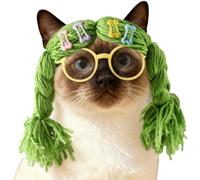 Pettran Cat Cosplay Wig - Costume, Glasses Dress Up, Fun Pet Accessory, Kitten Puppy | Funny Pet Headwear, Party Holiday Photoshoot, Ideal for Christmas Carnival Costume for Cats Dogs