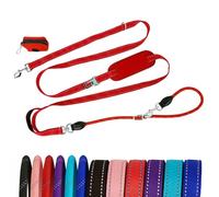 Petty Perry 10FT Hands Free Dog Leash for Small Medium Large Dogs, Heavy Duty Reflective Dog Leash with Traffic Handle, Seat Belt Buckle & Poop Bag Holder (Red)