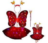 PETUFUN Girl Fairy Costume Set - Girls Light Up Fairy Costume Set For Halloween,Girls Princess Fairy Costume Set With Wings, Wand And Headband For Children Ages 3-10