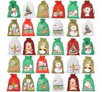 Petunny Christmas Drawstring Bags 30Pcs Christmas Burlap Bags with Drawstring Christmas Linen Bags for Xmas Party Supply,3.9x5.5 Inch