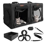 PETUX 2-in-1 Double Cat Carrier for Multiple Cats - Large Cat Travel Carrier with Litter Box, Play Tunnels, and Hammock - Portable Pet Carriers for Long Car Trips ＆ Vet Visit (34"x17"x17", Black)